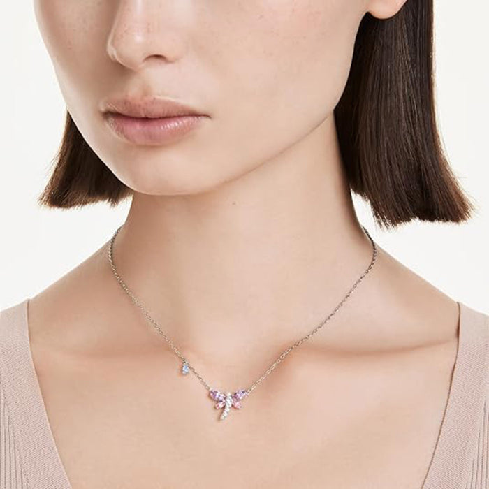 Swarovski Women's Multicolor Crystal Mixed Cut Stones In Rhodium Finish  x Ariana Grande Dragonfly Motif Pendant Necklace - 5737383