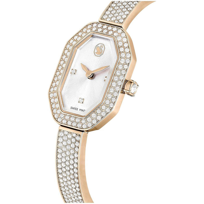 SWAROVSKI Women's White Dial Stainless Steel Band Champagne Gold-tone Finish Dextera Bangle Swiss Quartz Watch - 5672987