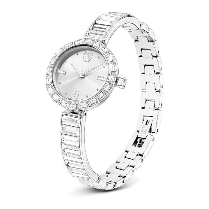 SWAROVSKI Women's Silver Dial Stainless Steel Band Silver Tone Crystal Bracelet Matrix Bangle Swiss Made Watch - 5677487