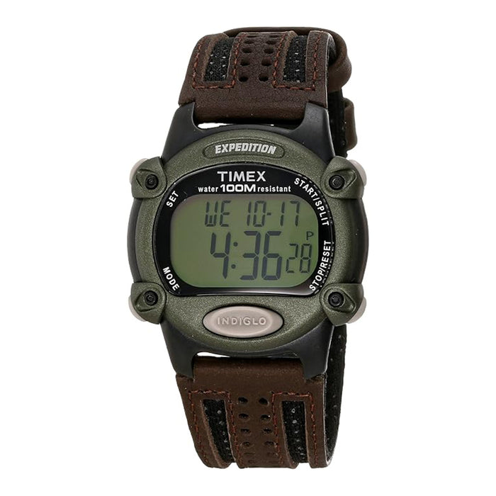 Timex Men's Green Dial Brown Nylon/Leather Strap Expedition Full-Size Digital CAT Quartz Watch - T48042
