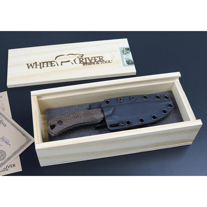 White River	Brown Burlap Micarta Handle Silver Knives Drop Point CPM MagnaCut Stonewashed Blade Knife - WRSS-AXM-BNA