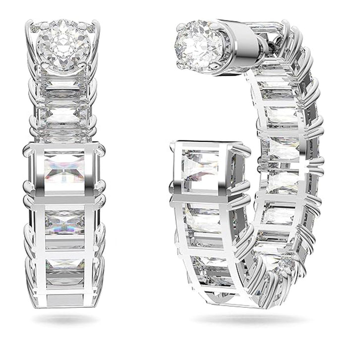 Swarovski Women's White Matrix Crystal on a Rhodium Finish Octagon cut Hoop Earrings - 5612673