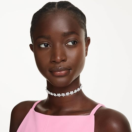 Swarovski Women's Clear Rhodium Plated Ariana Grande x Round Cut White Crystal Choker Necklace - 5751250