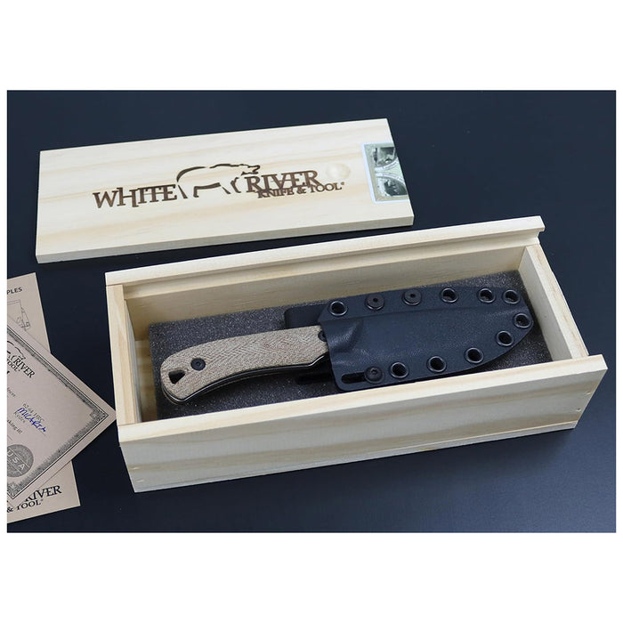 White River	Natural Canvas Micarta Handle Silver Knives Drop Point CPM MagnaCut Stonewashed Blade Knife - WRSS-AXM-MNB