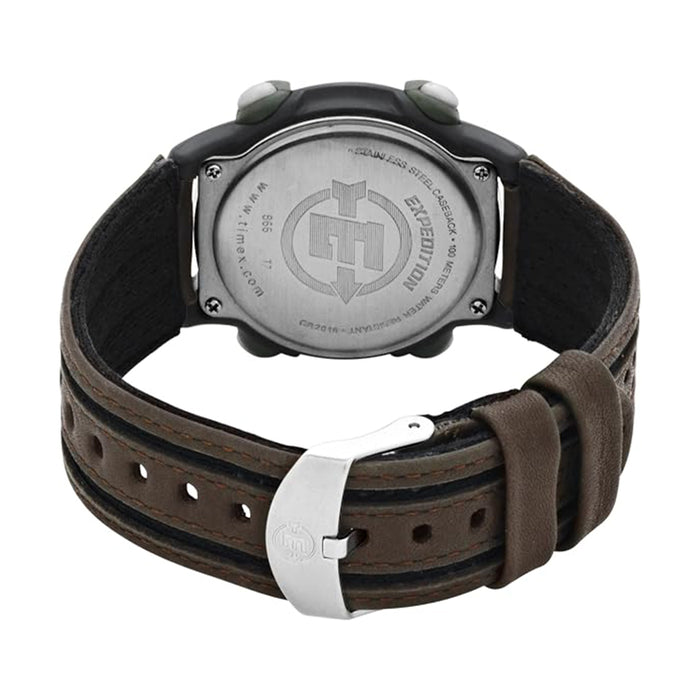 Timex Men's Green Dial Brown Nylon/Leather Strap Expedition Full-Size Digital CAT Quartz Watch - T48042