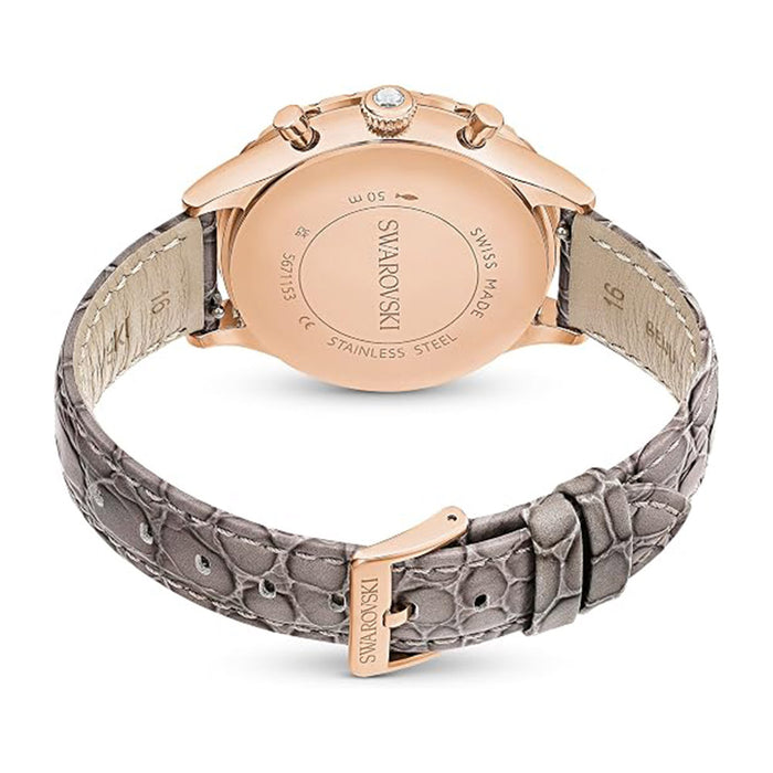 SWAROVSKI Women's Gray Dial Leather Band Octea Chrono Analog Chronograph Swiss Quartz Watch - 5671153