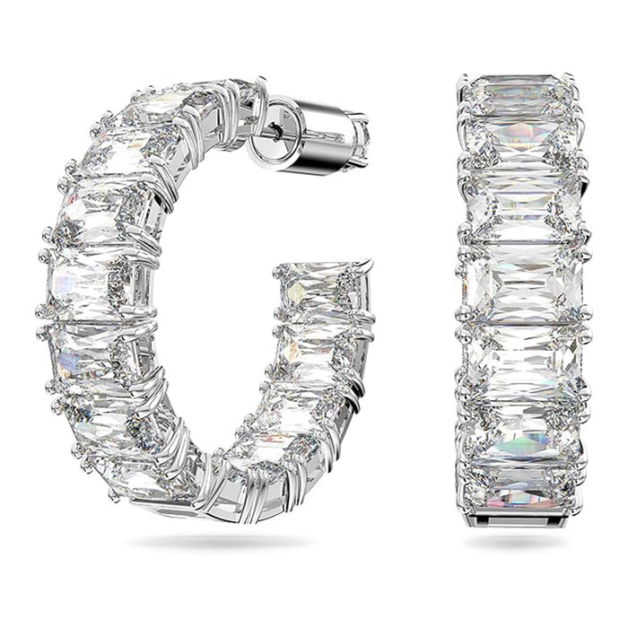 Swarovski Women's White Matrix Crystal on a Rhodium Finish Octagon cut Hoop Earrings - 5612673