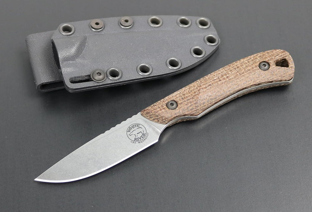 White River	Brown Burlap Micarta Handle Silver Knives Drop Point CPM MagnaCut Stonewashed Blade Knife - WRSS-AXM-BNA