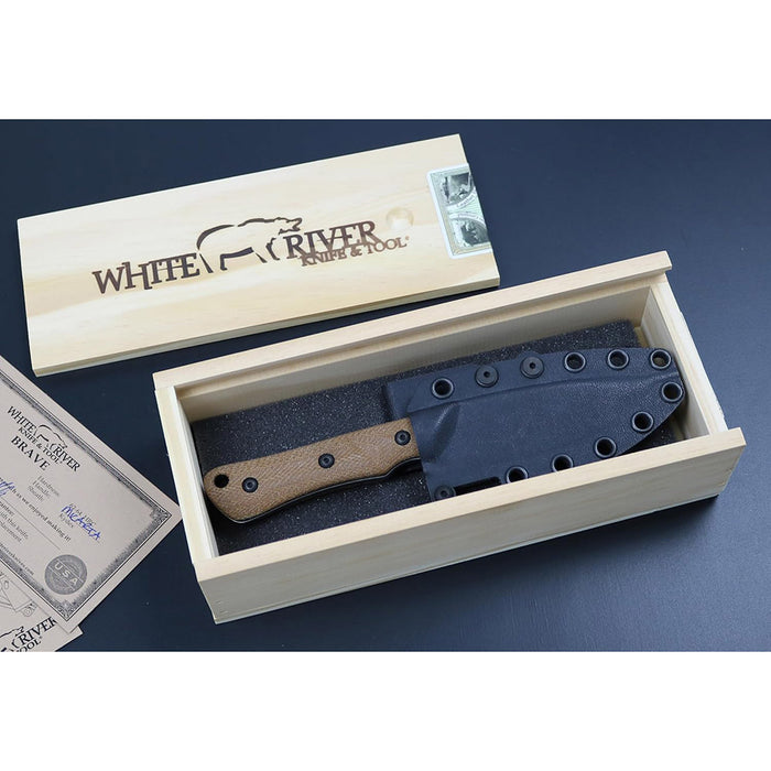 White River	Natural Plastic Canvas Micarta Handle Silver Knives Drop Point CPM MagnaCut Stonewashed Blade Knife - WRSS-BRV-MNB