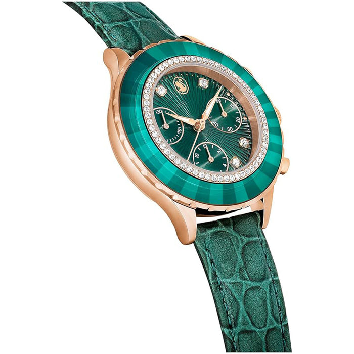 SWAROVSKI Women's Green Dial Leather Band Octea Chrono Analog Chronograph Swiss Quartz Watch - 5672931
