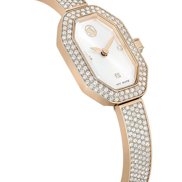 SWAROVSKI Women's White Dial Stainless Steel Band Champagne Gold-tone Finish Dextera Bangle Swiss Quartz Watch - 5672987
