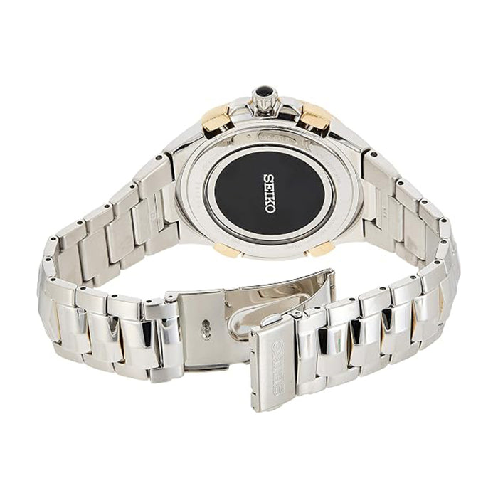 Seiko Men's Black Dial Two-Tone Stainless Steel Band Japanese Quartz Solar Chronograph Watch - SSG010