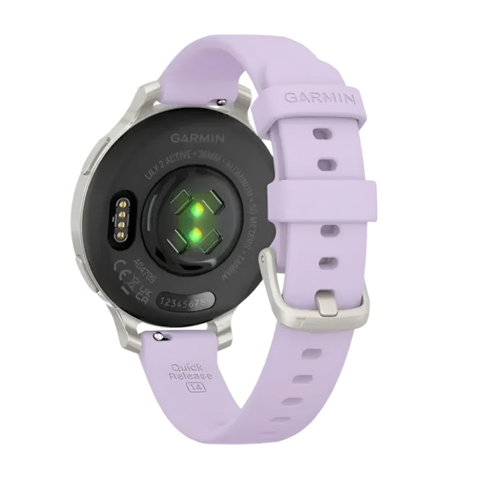 Garmin Lily 2 Active Women's Silver With Purple Jasmine Silicone Band Built-in GPS Hidden Display Patterned Lens Up To 9 Days Battery Life Small and Stylish Smartwatch - 010-02891-01