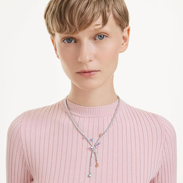 Swarovski Women's Multicolor Crystal Mixed Cut In Rhodium Plated Ariana Grande x Cross Over Necklace - 5737424
