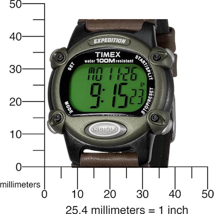 Timex Men's Green Dial Brown Nylon/Leather Strap Expedition Full-Size Digital CAT Quartz Watch - T48042