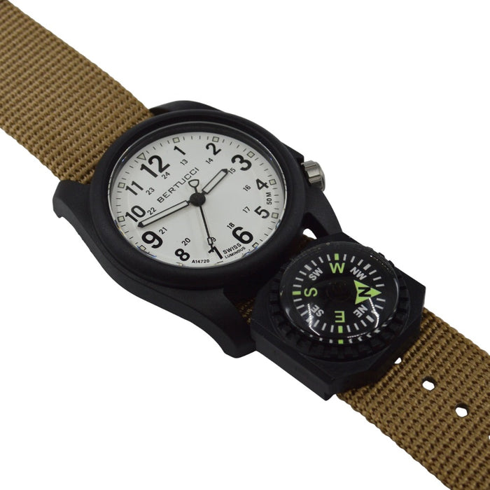 Bertucci Men's White Dial Black Case Coyote Nylon Band Quartz Watch - 11104