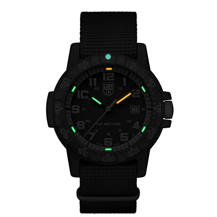 Luminox Men's Leatherback Sea Turtle Giant 0320 Series Black Webbing Nylon Strap Black & Green Analog Dial Quartz Watch - XS.0333