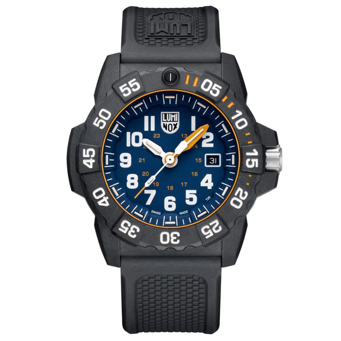 Luminox Men's Navy Seal 3500 Series Black PU Band Blue Dial Quartz Analog Watch - XS.3503.NSF