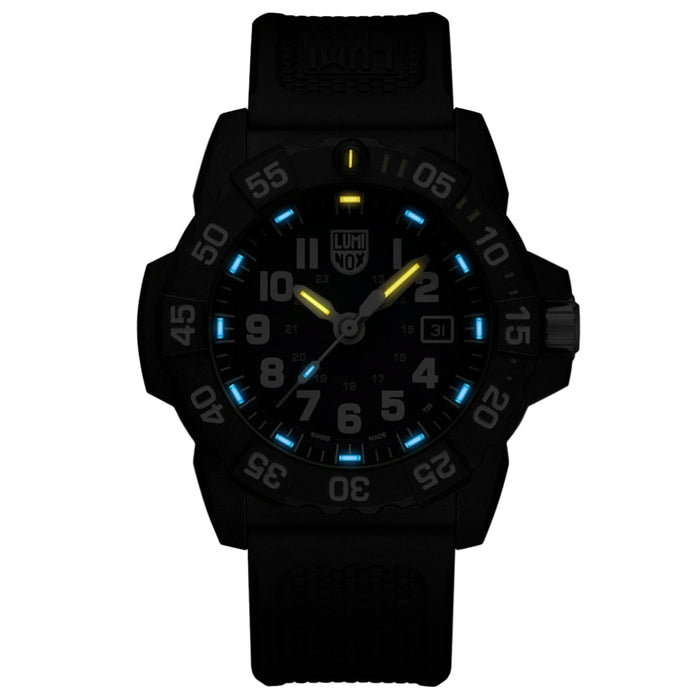 Luminox Men's Navy Seal 3500 Series Black PU Band Blue Dial Quartz Analog Watch - XS.3503.NSF