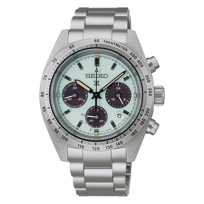 Seiko Men's Blue Dial Silver Stainless Steel Band Solar Chronograph Quartz Watch - SSC965