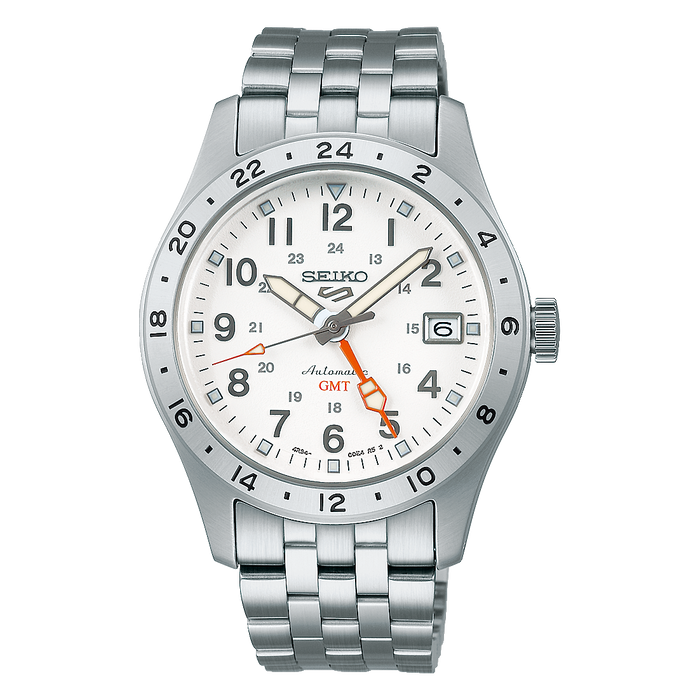 Seiko Men's White Dial Silver Stainless Steel Band Automatic with Manual Winding Watch - SSK059