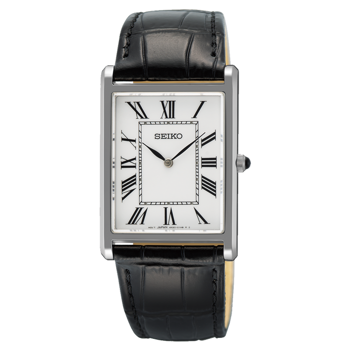 Seiko Men's White Dial Black Cow leather Band Sapphire crystal Quartz Watch - SWR103