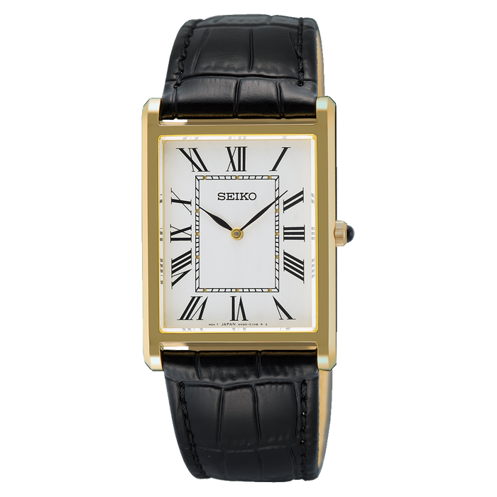Seiko Men's White Dial Black Cow leather Band Sapphire crystal Quartz Watch - SWR104