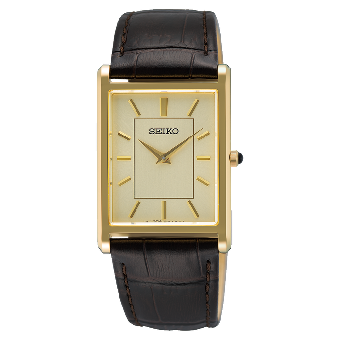 Seiko Men's Golden Dial Black Cow leather Band Sapphire crystal Quartz Watch - SWR106