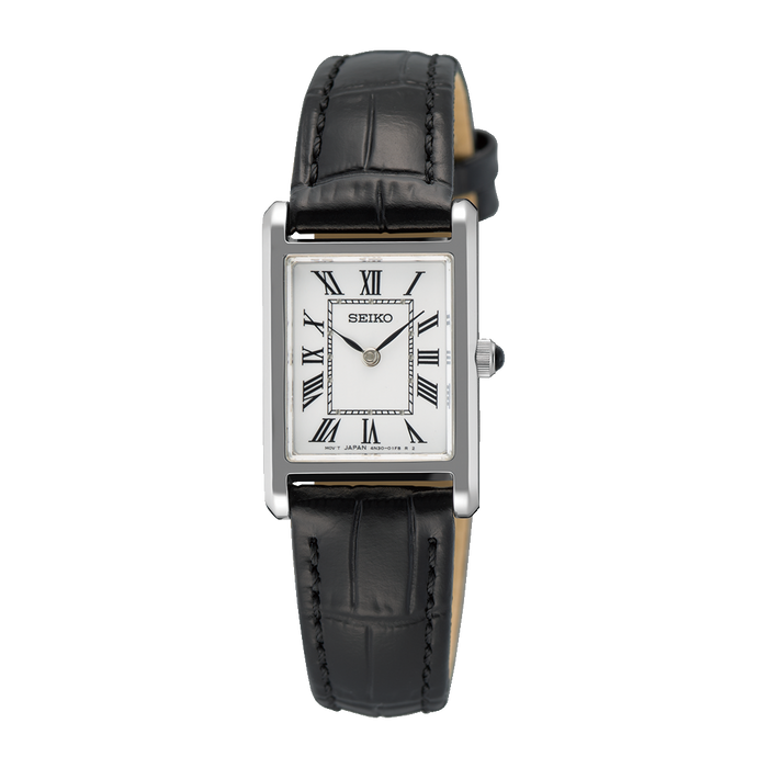 Seiko Men's White Dial Black Cow leather Band Sapphire crystal Quartz Watch - SWR107