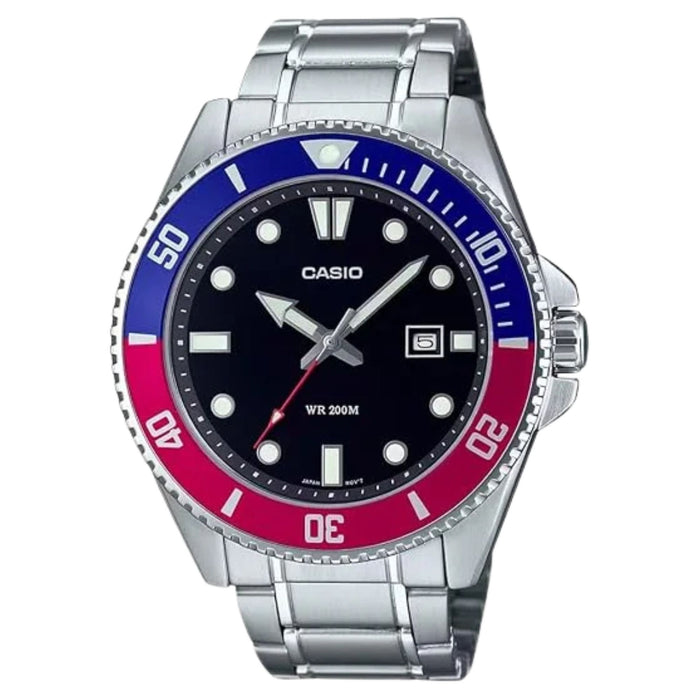 Casio Women's Black Modern Dial Silver Stainless Steel Band MDV-107D Analog Quartz Watch - MDV-107D-1A3VDF