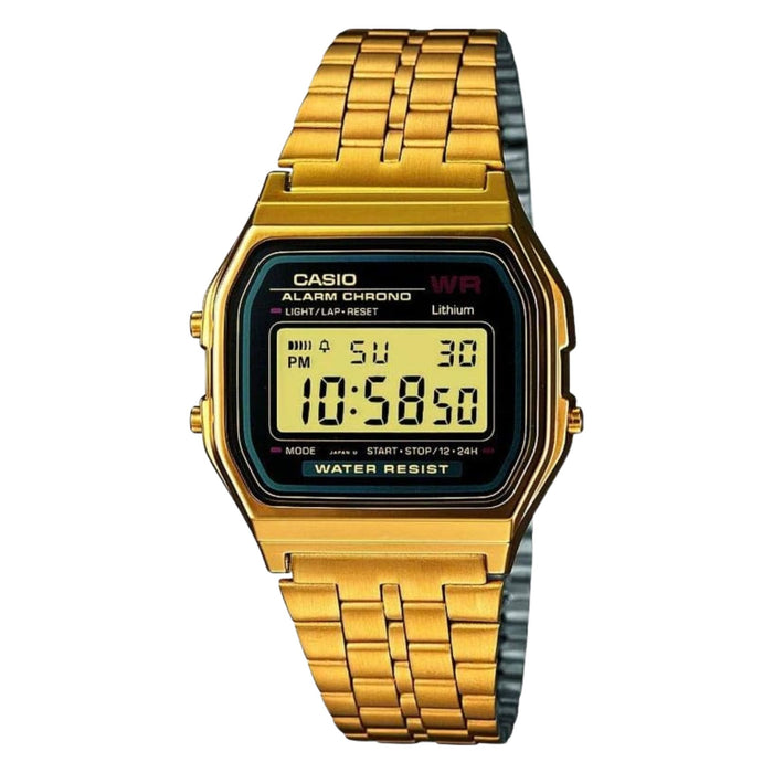 Casio Men's Black Digital Dial Gold Stainless Steel Band Digital Quartz Watch - A159WGEA-1DF
