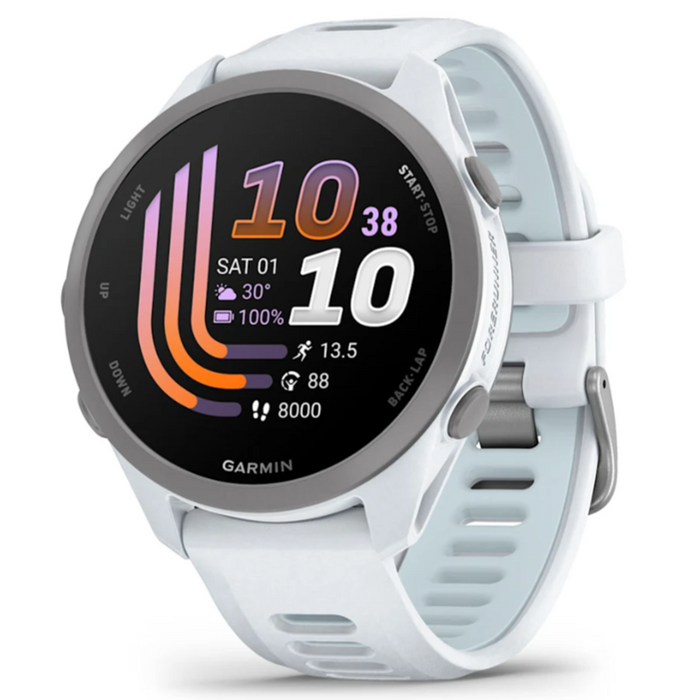 Garmin Unisex Black Dial Forerunner® 170 Music Easy-to-Use GPS Running with Whitestone/Cloud Blue Band Silicone Band Smartwatch - 010-03920-11