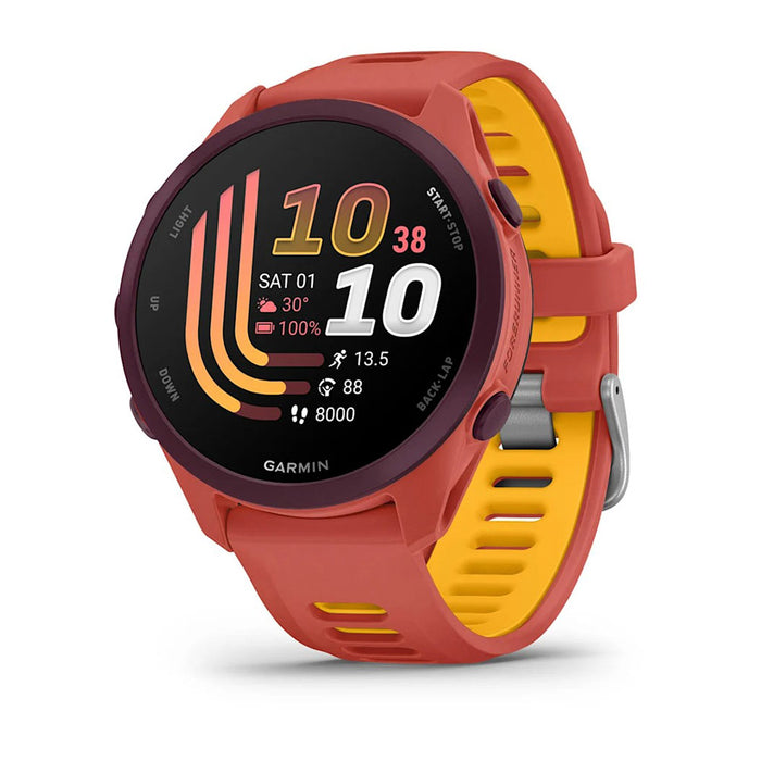 Garmin Unisex Black Dial Forerunner® 170 Music Easy-to-Use GPS Running with Red Pink/Mango Band Silicone Band Smartwatch - 010-03920-13
