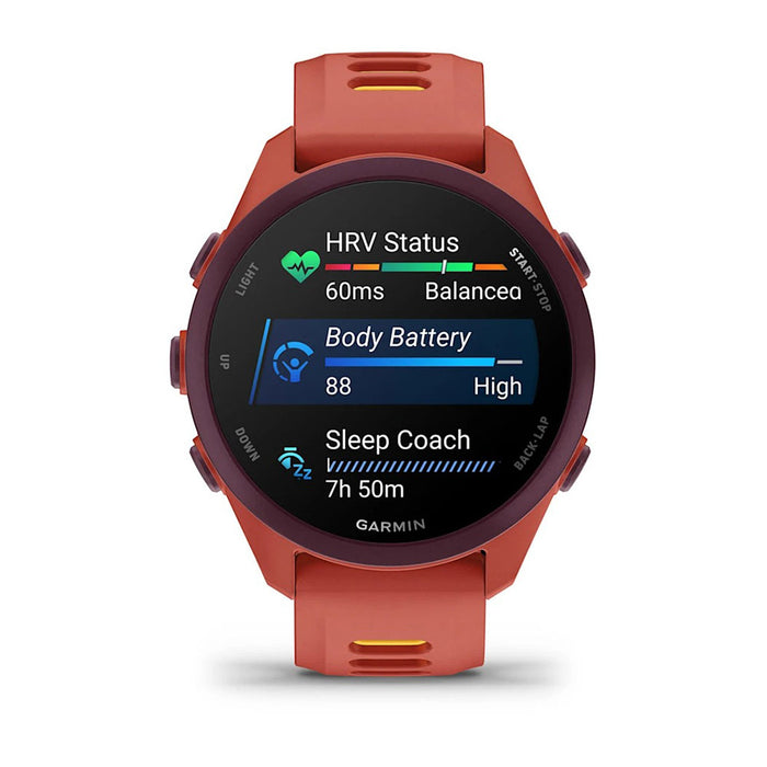 Garmin Unisex Black Dial Forerunner® 170 Music Easy-to-Use GPS Running with Red Pink/Mango Band Silicone Band Smartwatch - 010-03920-13