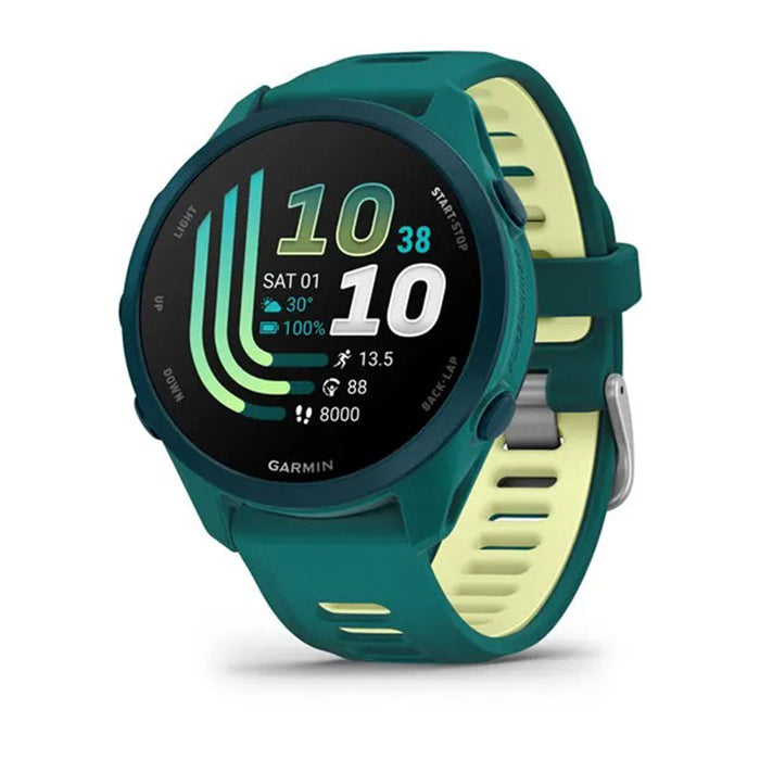 Garmin Unisex Black Dial Forerunner® 170 Music Easy-to-Use GPS Running with Teal Green/Citron Band Silicone Band Smartwatch - 010-03920-12