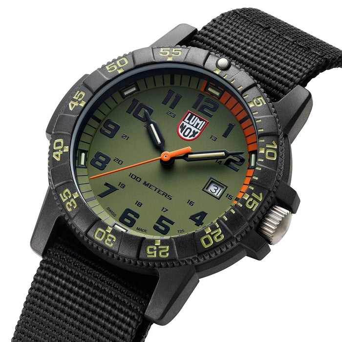 Luminox Men's Green Dial Black Leather Band Analog Swiss Quartz 44MM Military Watch - XS.0337