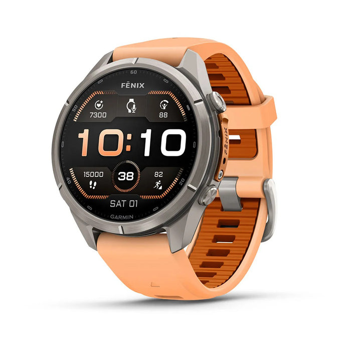Garmin fēnix® 9 Pro 43mm Unisex Shell Pink/Autumn Orange Titanium With Orange Silicone Band AMOLED Display Premium Connected Multisport GPS Smartwatch - 010-04335-05