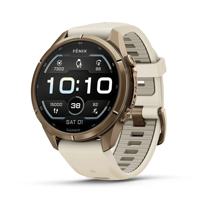 Garmin fēnix® 9 Pro 43mm Unisex Cream Titanium With Fog Gray Silicone Band AMOLED Display Premium Connected Multisport GPS Smartwatch - 010-04335-25