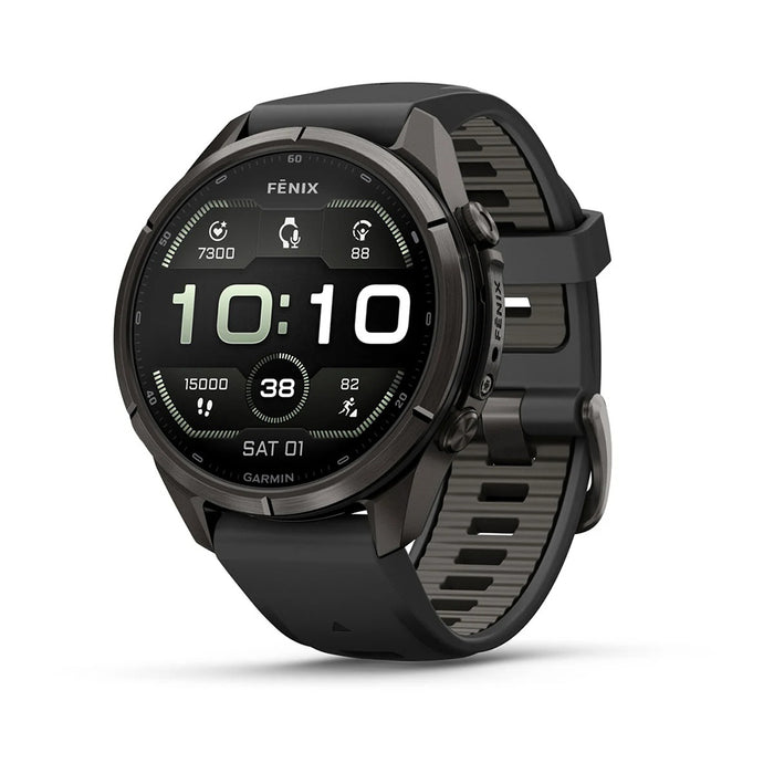 Garmin fēnix® 9 Pro 43mm Unisex Black/Pebble Gray Titanium With Black Silicone Band AMOLED Display Premium Connected Multisport GPS Smartwatch - 010-04335-15