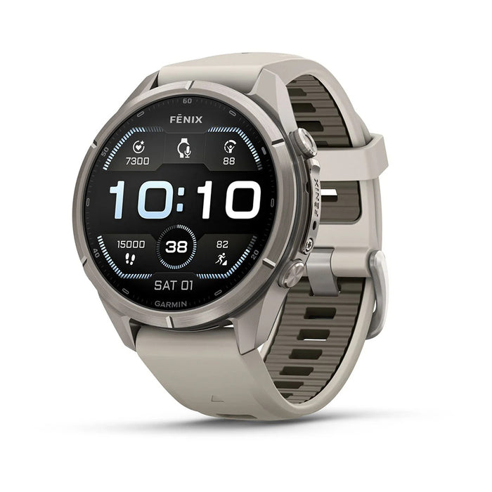 Garmin fēnix® 9 Pro 43mm Unisex Fog Gray Titanium With Dark Sandstone Silicone Band AMOLED Display Premium Connected Multisport GPS Smartwatch - 010-04335-85