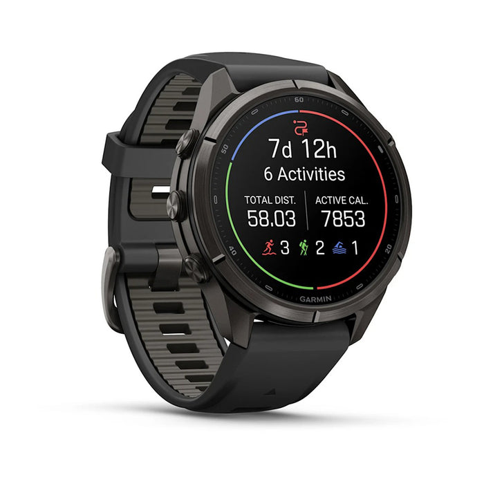 Garmin fēnix® 9 Pro 43mm Unisex Black/Pebble Gray Titanium With Black Silicone Band AMOLED Display Premium Connected Multisport GPS Smartwatch - 010-04335-15