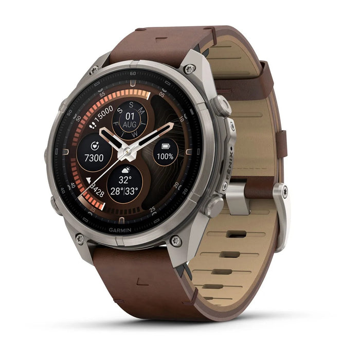 Garmin fēnix® 9 Pro 47mm Unisex Titanium with Walnut Leather Band AMOLED Display inReach® Technology Premium Connected Multisport GPS Smartwatch - 010-04336-40