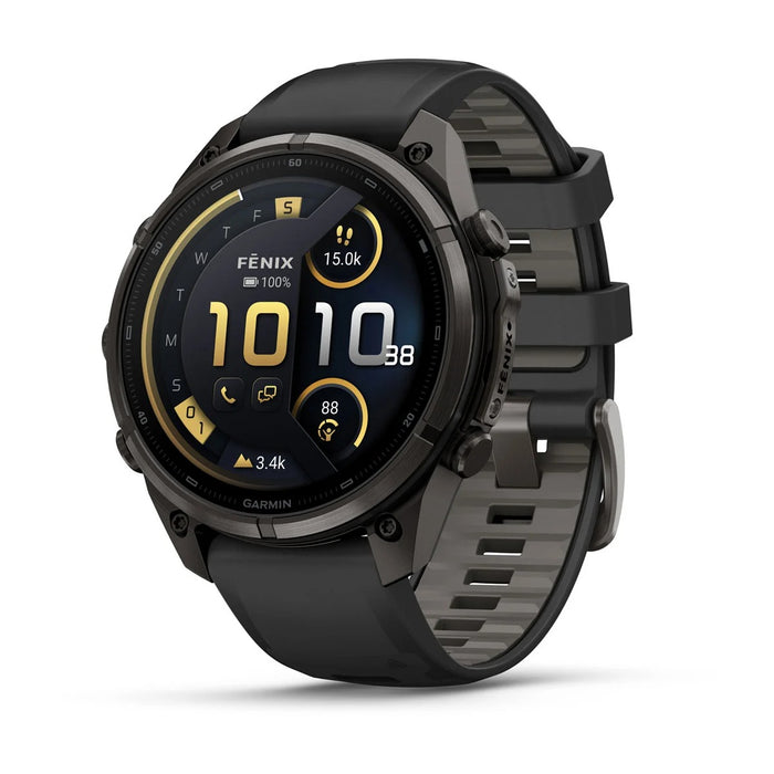 Garmin fēnix® 9 Pro 47mm Unisex Black/Pebble Gray DLC Titanium With Black Silicone Band AMOLED Display inReach® Technology Premium Connected Multisport GPS Smartwatch - 010-04336-10