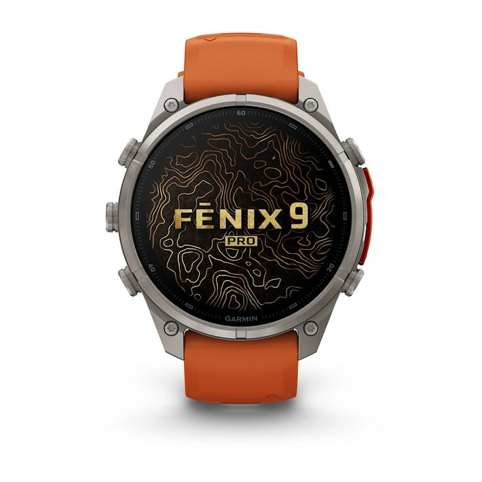 Garmin fēnix® 9 Pro 47mm Unisex Autumn Orange Titanium With Spark Orange Silicone Band AMOLED Display inReach® Technology Premium Connected Multisport GPS Smartwatch - 010-04336-00