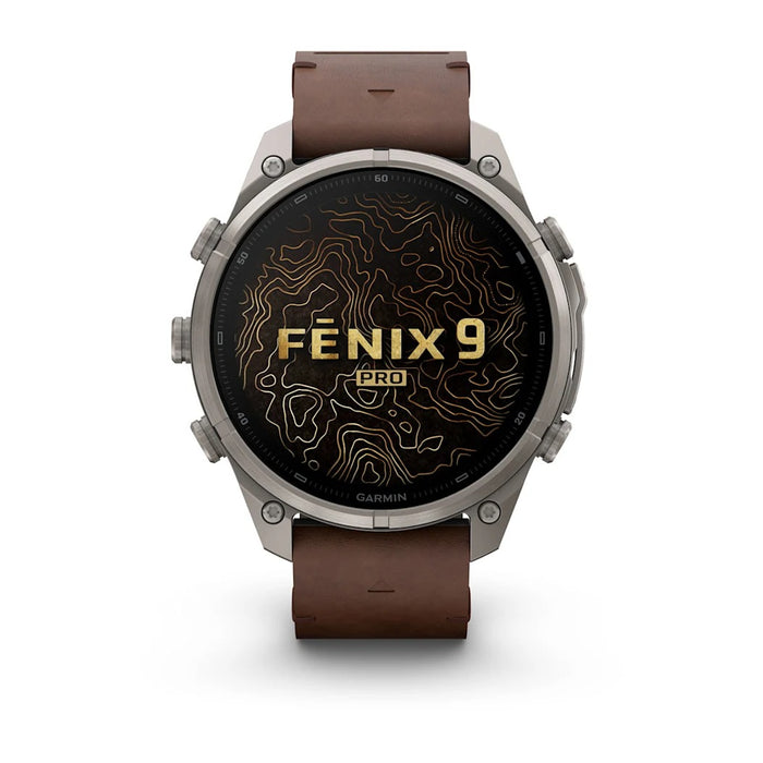 Garmin fēnix® 9 Pro 51mm Unisex Titanium with Walnut Leather Band AMOLED Display inReach® Technology Premium Connected Multisport GPS Smartwatch - 010-04337-40
