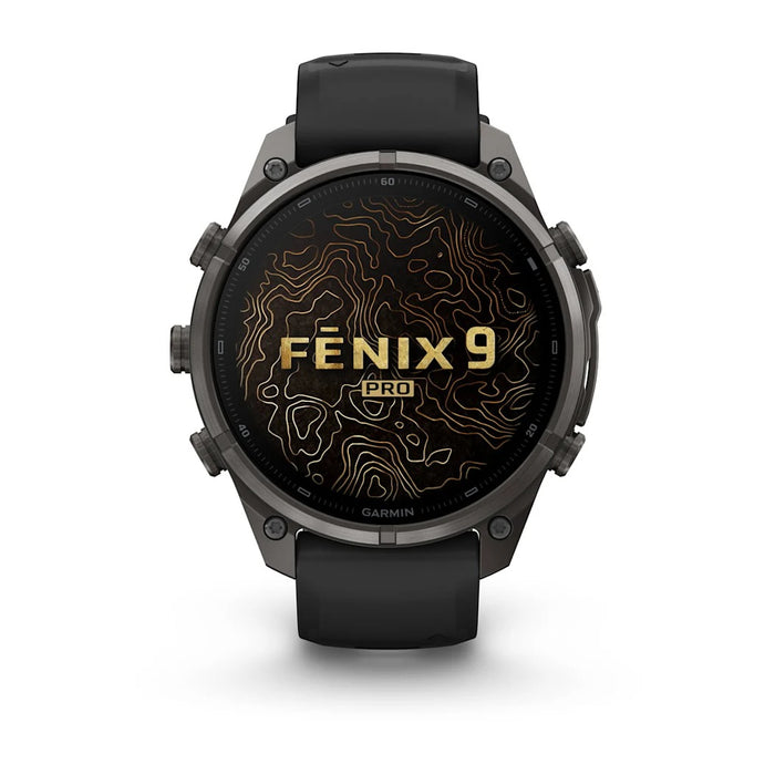 Garmin fēnix® 9 Pro 47mm Unisex Black/Pebble Gray DLC Titanium With Black Silicone Band AMOLED Display inReach® Technology Premium Connected Multisport GPS Smartwatch - 010-04336-10