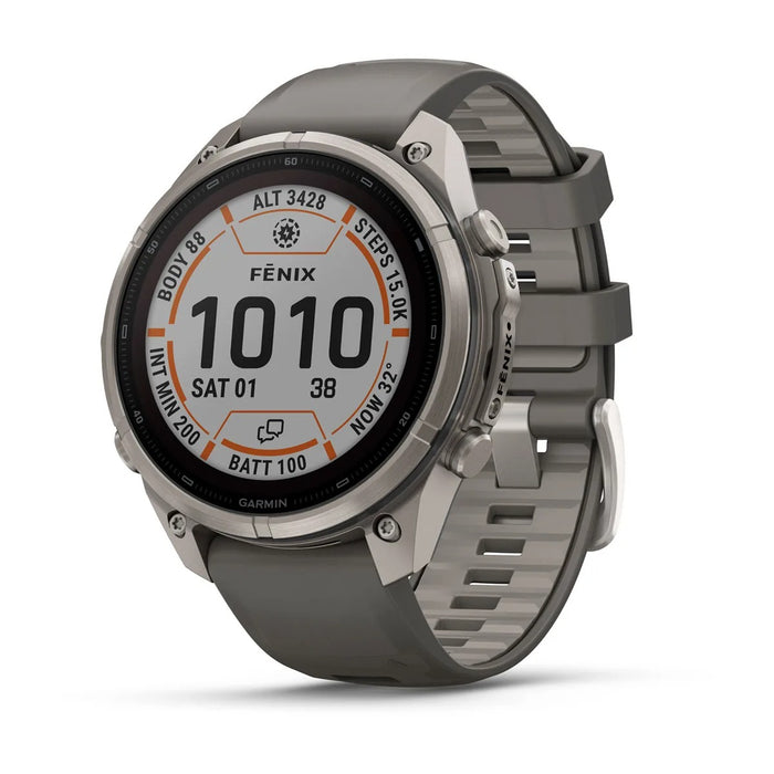 Garmin fēnix® 9 Pro Solar 47mm Unisex Pebble/Silver Titanium with Gray Silicone Band Solar Charged Display inReach® Technology Premium Multisport GPS Smartwatch - 010-04338-00