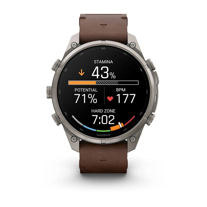 Garmin fēnix® 9 Pro 47mm Unisex Titanium with Walnut Leather Band AMOLED Display inReach® Technology Premium Connected Multisport GPS Smartwatch - 010-04336-40