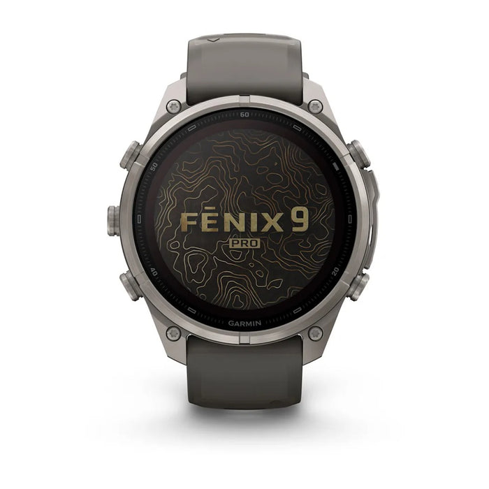 Garmin fēnix® 9 Pro Solar 47mm Unisex Pebble/Silver Titanium with Gray Silicone Band Solar Charged Display Premium Multisport GPS Smartwatch - 010-04338-05