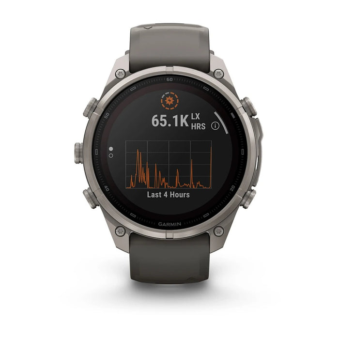 Garmin fēnix® 9 Pro Solar 47mm Unisex Pebble/Silver Titanium with Gray Silicone Band Solar Charged Display Premium Multisport GPS Smartwatch - 010-04338-05